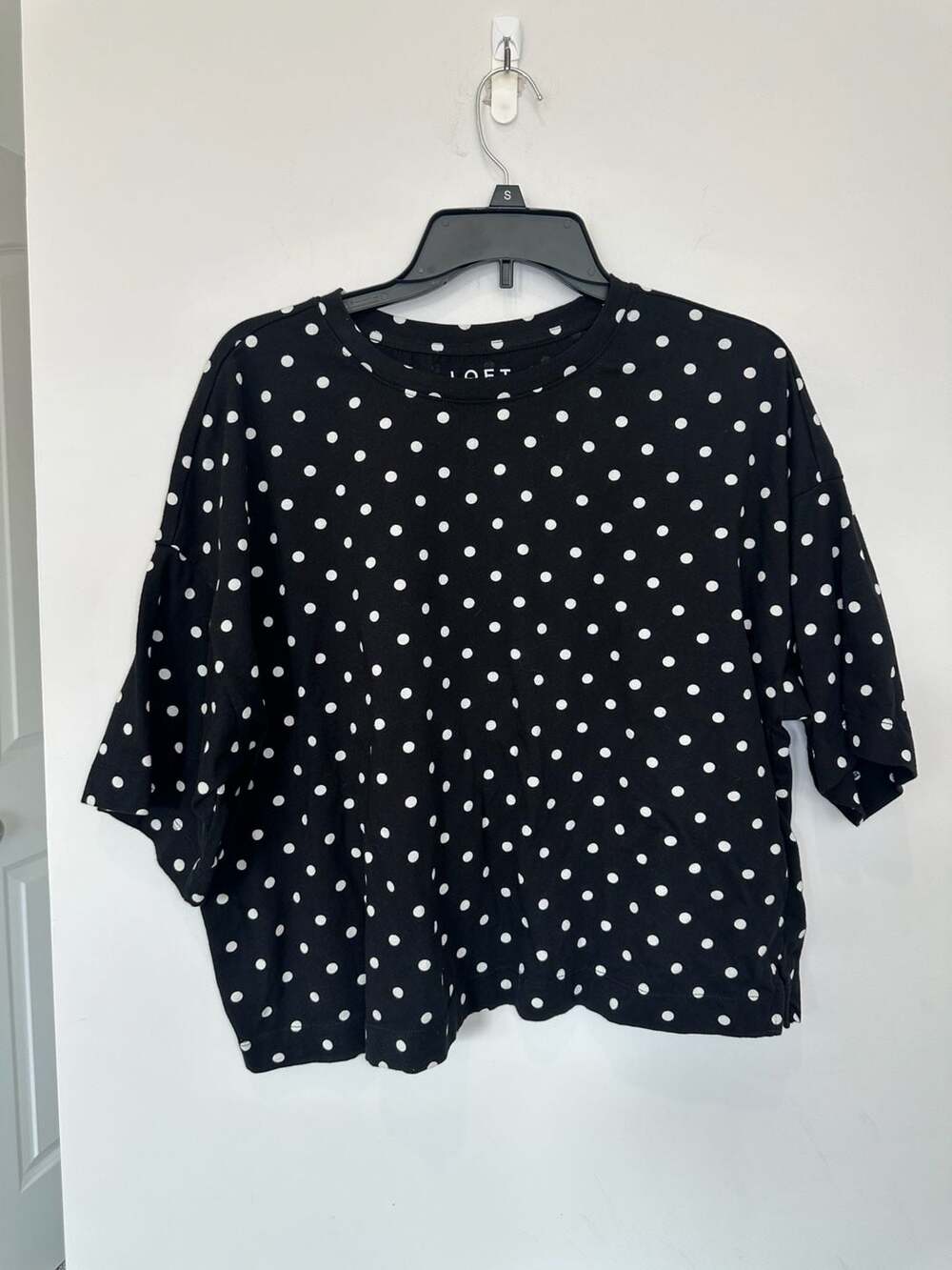 Loft Polka Dot T-Shirt Size XL Black White Cotton Boxy Short Sleeve Top